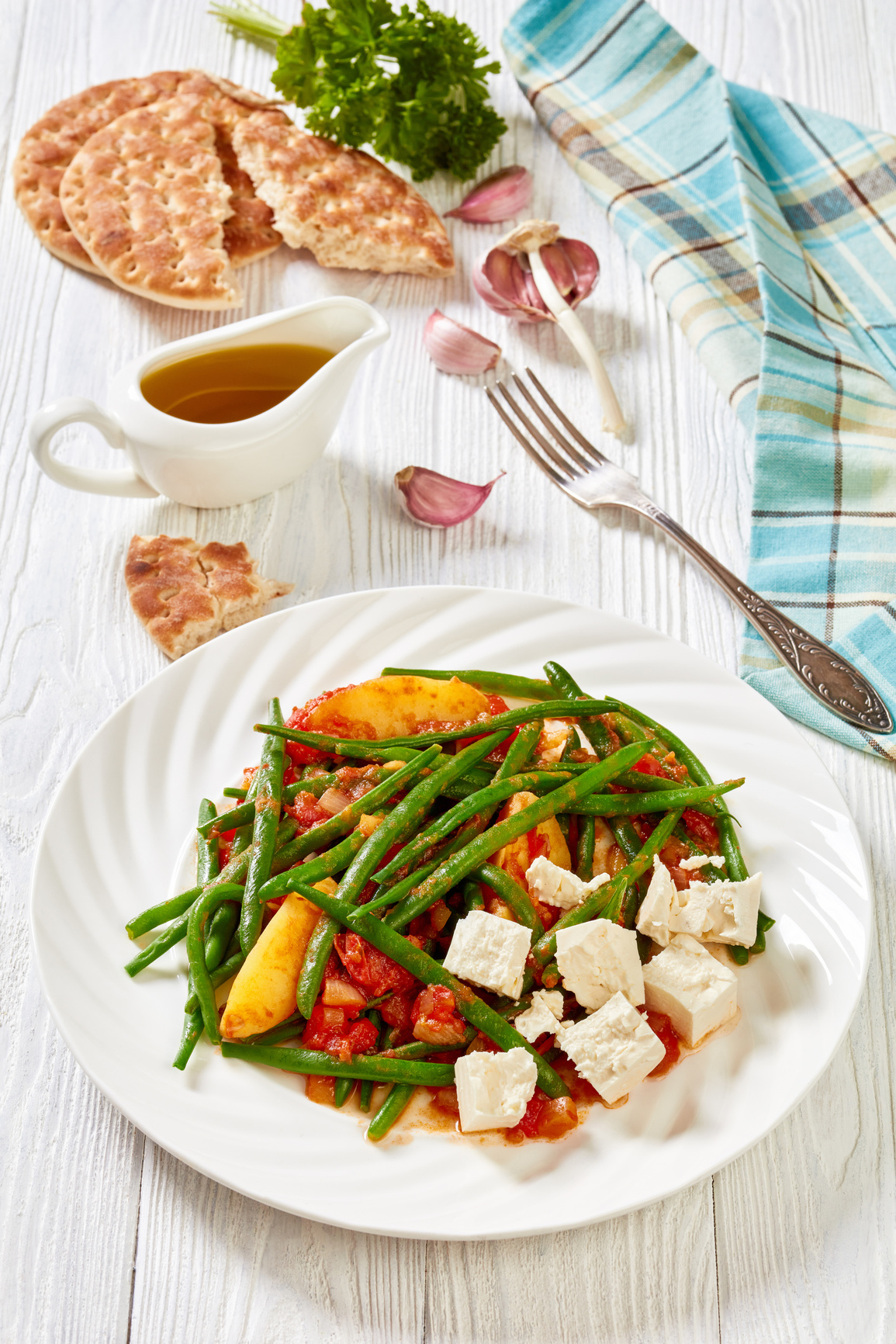 fasolakia, green beans, tomatoes and potatoes stew