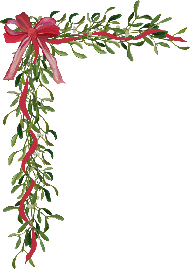 corner with red bow and mistletoe garland