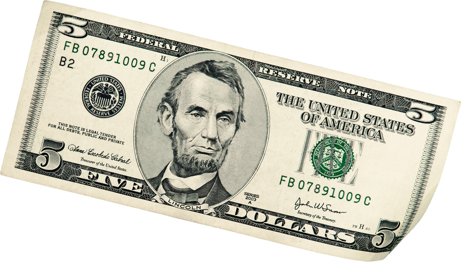 5 Dollars Bill - Isolated