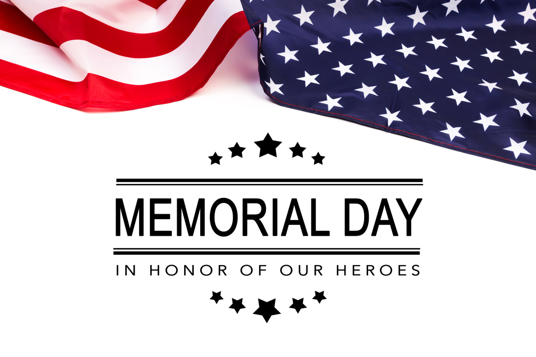 Text Memorial Day on American flag background - Image